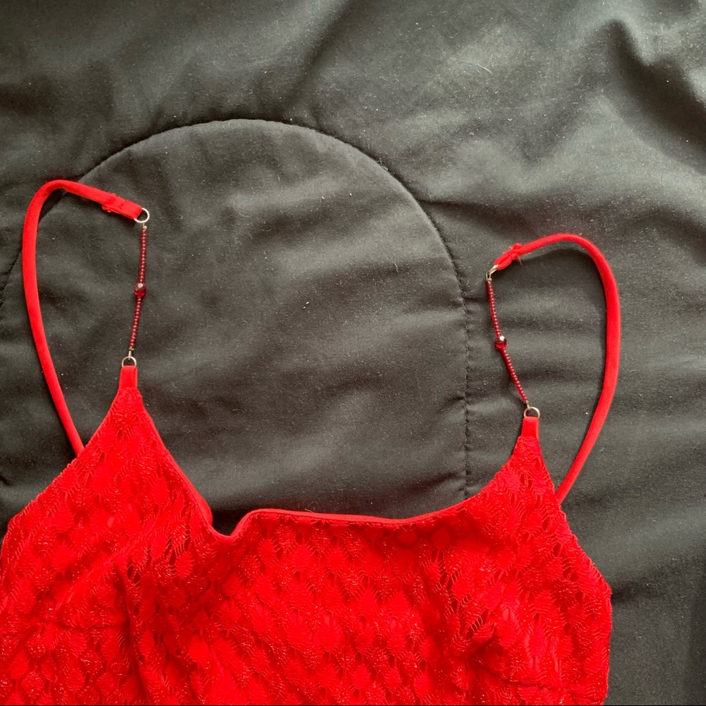 Spaghetti Strap - Knee Length Semi-Formal Red Dress - Picture 9 of 9
